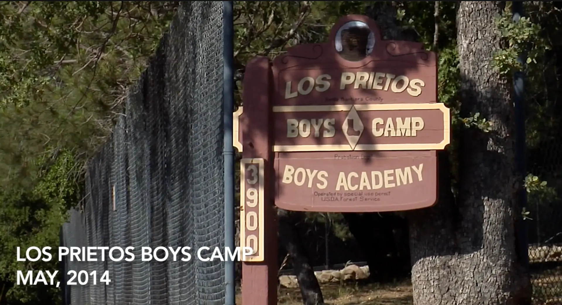 Wooden entrance sign for Los Prietos Boys Camp and Boys Academy